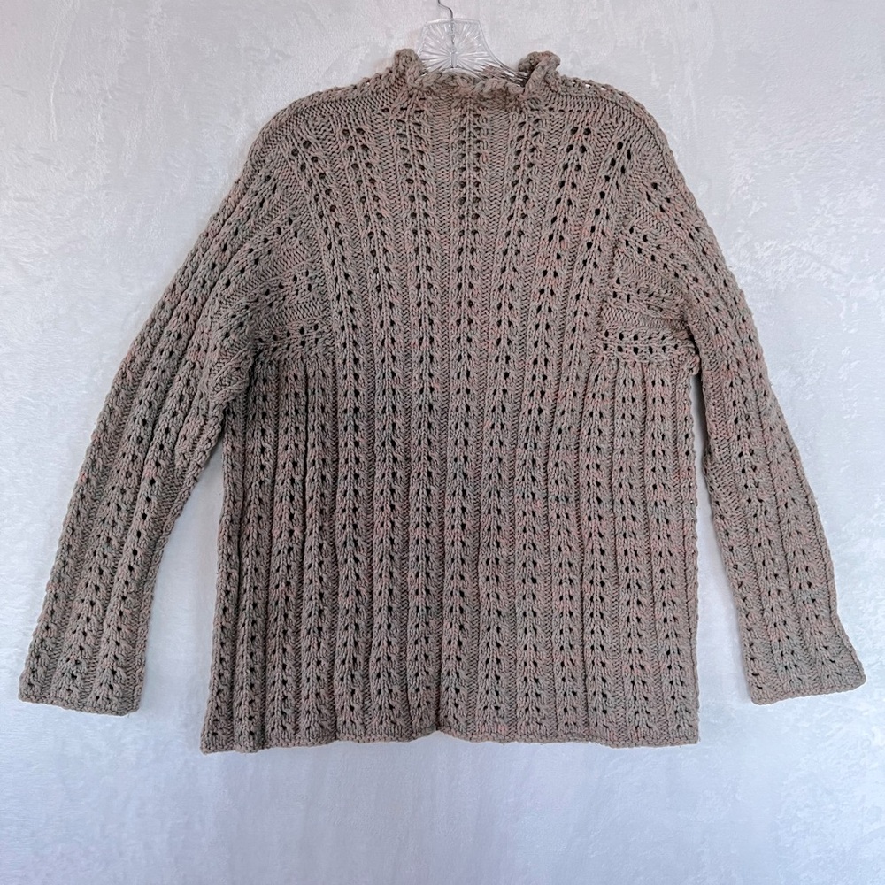 Handmade Crochet‎ Ruffle Mock Neck Long Sleeve Khaki Green & Brown Sweater L/XL